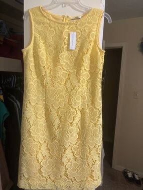 New York & Company Yellow Floral Lace Midi Dress